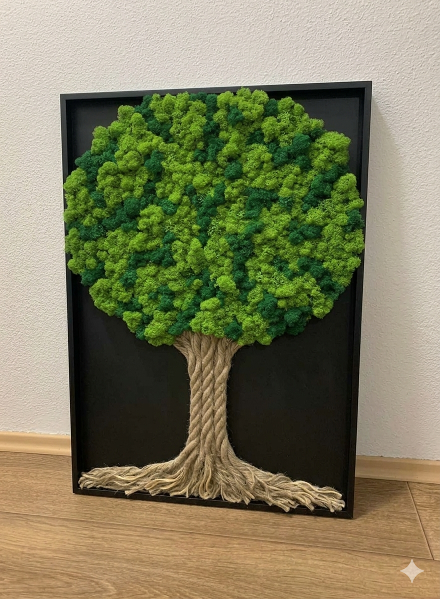 Machový strom života v ráme - čierna